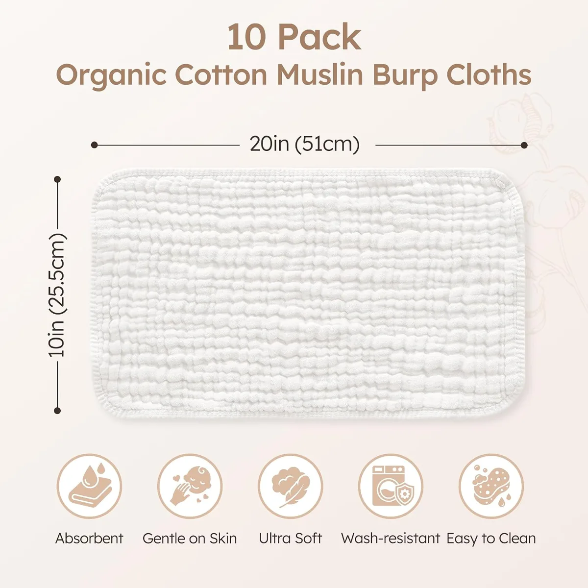 Muslin Burp Cloths 10 Pack image 3
